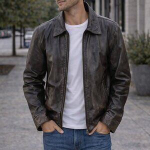 Vintage The Leather Ranch size L, Men's Black Leather Jacket, Made in Canada